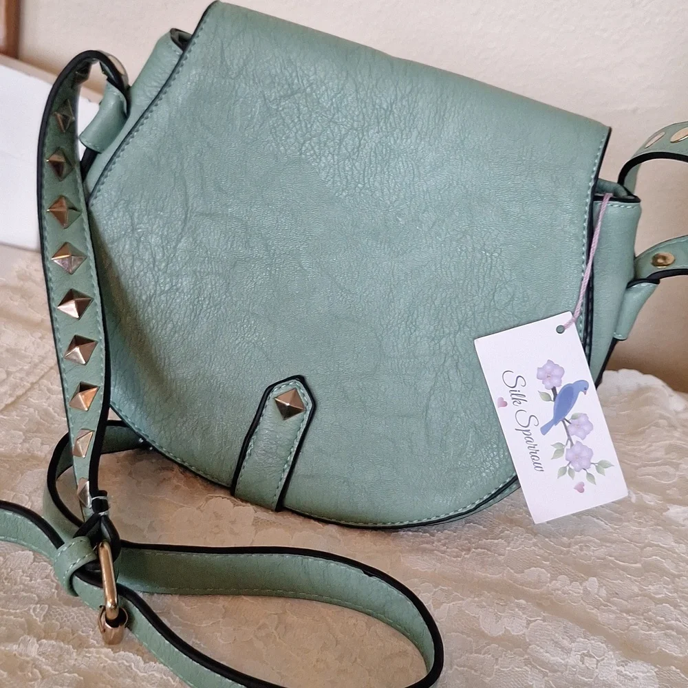 Silk Sparrow Studded Crossbody Purse Sea Green - Picture 1 of 13